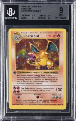 1999 POKEMON BASE 1ST ED #4 CHARIZARD HOLO R/THIN STAMP BGS 9 - Image 1