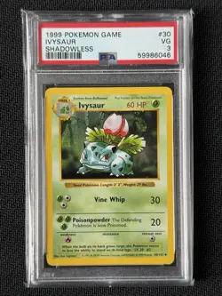 1999 POKEMON BASE SET SHADOWLESS #30 IVYSAUR PSA 3 - Image 1