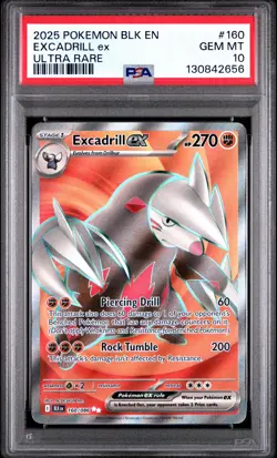 2025 POKEMON BLK EN-BLACK BOLT 160 EXCADRILL EX ULTRA RARE PSA 10 - Image 1