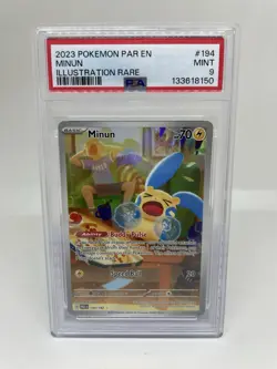 2023 POKEMON PAR EN-PARADOX RIFT ILLUSTRATION RARE #194 MINUN PSA 9 MINT - Image 1