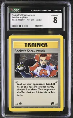 CGC 8 Rocket's Sneak Attack Team Rocket 1st Edition 72/82 Pokemon Card - Image 1