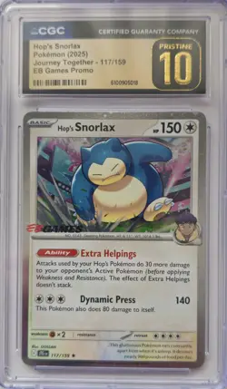 💥CGC Pristine 10 Hop's Snorlax 117/159 EB Games Promo Pokemon Card TCG - Image 1