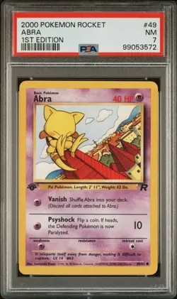 TCG 1999 Pokemon TEAM ROCKET Non-Holo 1ST Edition Card ABRA # 49 PSA 7 - Image 1