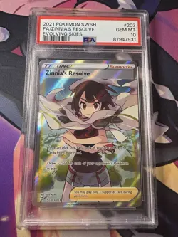 Zinnia's Resolve 203/203 Ultra Rare Evolving Skies Pokemon Card PSA 10 - Image 1