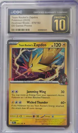 💥CGC Pristine 10 Team Rocket's Zapdos Holo 070/182 EB Games Exclusive Pokemon - Image 1
