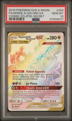 Pokemon Naganadel & Guzzlord Gx #260 Rainbow Secret Cosmic Eclipse 2019 PSA 10 - Image 1