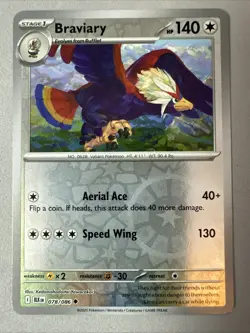 Pokemon TCG * SV Black Bolt 078/086 Braviary Uncommon * REVERSE HOLO* FRESH PK - Image 1
