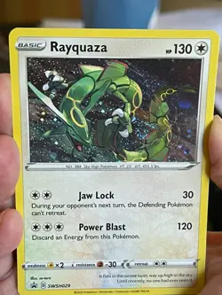 POKEMON RAYQUAZA SWSH029 BLACK PROMO STAR COSMOS WITH SWIRL HOLOFOIL NM CARD - Image 1