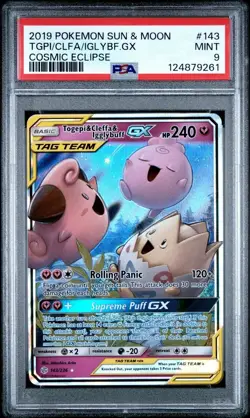 2019 Pokemon Sun & Moon Togepi Cleffa Igglybuff GX Cosmic Eclipse #143 PSA 9 - Image 1