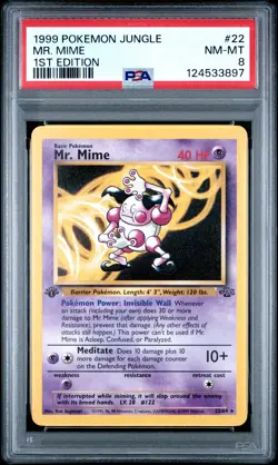 1999 POKEMON JUNGLE 1ST ED #22 MR. MIME PSA 8 - Image 1