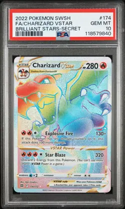 2022 POKEMON SWORD & SHIELD BRILLIANT STARS #174 FULL ART/CHARIZARD VSTAR PSA 10 - Image 1