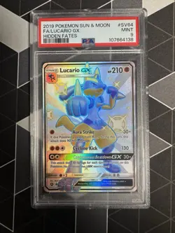 Pokemon TCG Lucario GX Hidden Fates SV64/SV94 PSA 9 - Image 1