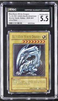 2002 YU-GI-OH! STARTER DECK: KAIBA #001 BLUE-EYES WHITE DRAGON CGC 5.5 - Image 1