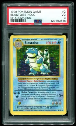 PSA 3 Blastoise Shadowless Holo Rare Base Set 1999 Pokemon Card #2 - Image 1