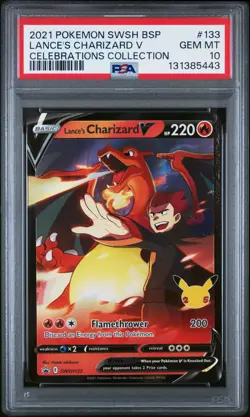 2021 POKEMON SWSH BLACK STAR PROMO CELEBRATIONS COLL LANCE'S CHARIZARD V PSA 10 - Image 1