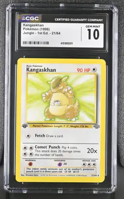 CGC 10 GEM MINT Kangaskhan Jungle 1st Edition 21/64 Non Holo Rare Pokemon Card - Image 1