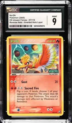 POKEMON 2005 EX UNSEEN FORCES #27 HO-OH-REVERSE FOIL PSA 9 - Image 1