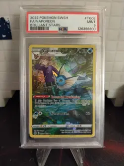 Pokemon Vaporeon TG02/TG30 Full Art Ultra Rare Brilliant Stars PSA 9 Mint - Image 1