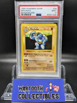 PSA 9 MINT Machoke 34/102 SHADOWLESS Base Set Pokemon Card - Image 1