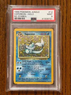 1999 Pokemon Jungle Vaporeon Holo No Symbol PSA Mint 9 Graded Pokemon Card - Image 1