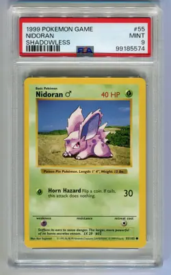 1999 Pokemon Game Base NIDORAN SHADOWLESS #55 PSA 9 - Image 1