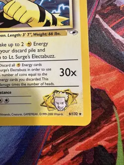 LT. SURGE'S ELECTABUZZ 2000 POKEMON GYM HEROES HOLO RARE 6/132 Q5686 - Image 4