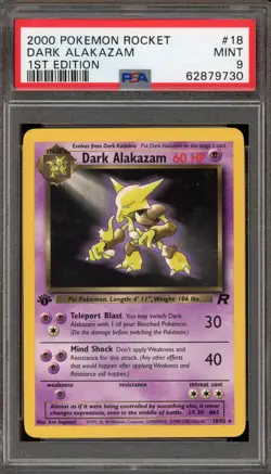 Pokemon Dark Alakazam Team Rocket 1st Edition NON Holo Rare #18 PSA 9 Mint - Image 1