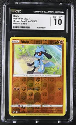 RIOLU Reverse Holo Pokemon Card Sword & Shield Crown Zenith #071 CGC 10 GEM MINT - Image 1