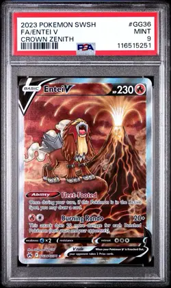 2023 Pokemon Crown Zenith Entei v GG36 Full Art Galarian Gallery Holo PSA MINT 9 - Image 1