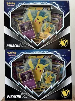 Pokemon TCG: Pikachu V Box Lot of 2 Sealed - 4 Fusion Strike + 4 Brilliant Stars - Image 1