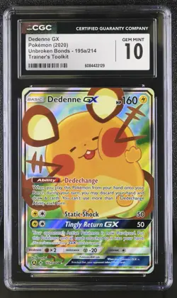 DEDENNE GX Pokemon Card #195a Unbroken Bonds Trainer's Toolkit CGC 10 GEM MINT - Image 1