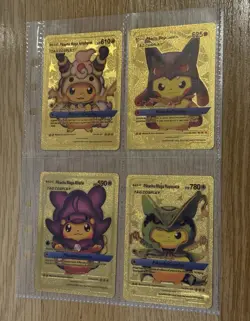 4x Pokemon Tcgp Lot Gold Cosplay Pikachu PTCGP Custom Fan Art Gift Cards UK - Image 1