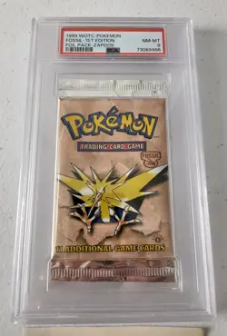 Pokemon Fossil 1st Edition Sealed Booster Pack *PSA 8 - NM-MT* Zapdos Artwork - Image 3