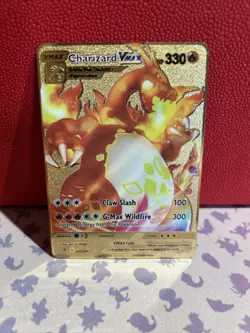 Pokemon Gold Metal Card Charizard Fun Art Card Best Gift V 029/189 Vmax - Image 1