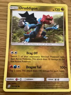 Druddigon Pokemon Card 157/236 Reverse Holo- Used -Sun & Moon-Unified Minds - Image 1