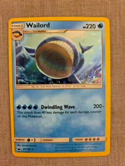 Pokemon Card Wailord Cosmos Holo 40/168 Stage 1 Water 2018 TCG - Image 1