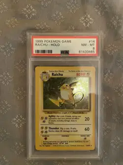 1999 POKEMON GAME RAICHU - HOLO #14 NM-MT PSA 8 - Image 1