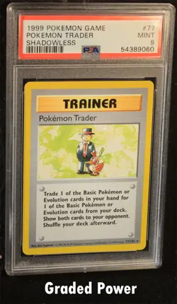 Pokemon Base Set Unlimited Shadowless Pokemon Trader SHADOWLESS PSA 9 (9060) #77 - Image 1