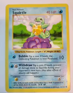 Squirtle 63/102 Base Set Shadowless Vintage Pokemon Card NM-LP WOTC 1999 - Image 1