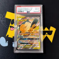 PSA 8 Pokemon Card Eevee & Snorlax GX Sun & Moon Team Up Promo SM169 NM Graded - Image 1
