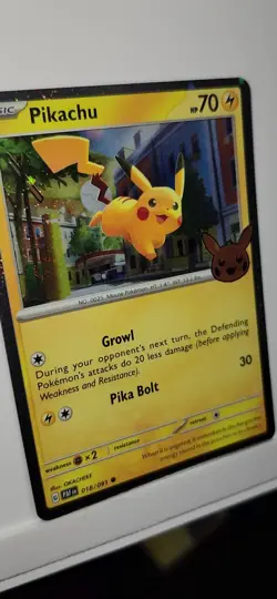 Pokemon Pikachu 018/091 Cosmo Holo Fart Swirls Trick Or Trade 2024 - Image 2