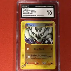 Rhyhorn 91/144 Skyridge 2003 Reverse Holo Pokemon Card E-Series WOTC CGC 10 - Image 1