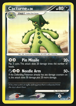 Cacturne 34/106 Diamond & Pearl Great Encounters Pokemon Card MP - Image 1