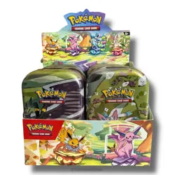 Pokemon TCG Prismatic Evolutions Mini Tin *EMPTY* Display Box & 8 Tins w/Coins - Image 1