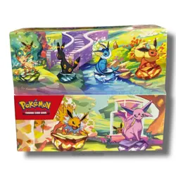 Pokemon TCG Prismatic Evolutions Mini Tin *EMPTY* Display Box & 8 Tins w/Coins - Image 2