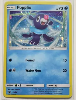 Pokemon TCG Sun & Moon Popplio SM24 Black Star Promo Cosmos Holo HD SWIRL LP - Image 1