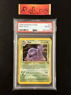 PSA 8 Muk Holo Rare Fossil 13/62 Pokemon Card - Image 1