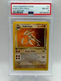Kabutops 9/62 FOSSIL Graded Pokemon Card - PSA 8 Near Mint, 1st Edition - Image 1