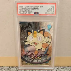 1999 Topps Pokemon TV Meowth #52 Matthew Sussman PSA 9 Auto 10 - Image 1