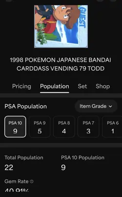 PSA 10 GEM MINT LOW POP - 1998 POKEMON JAPANESE BANDAI ANIME COLLECTION #79 TODD - Image 4